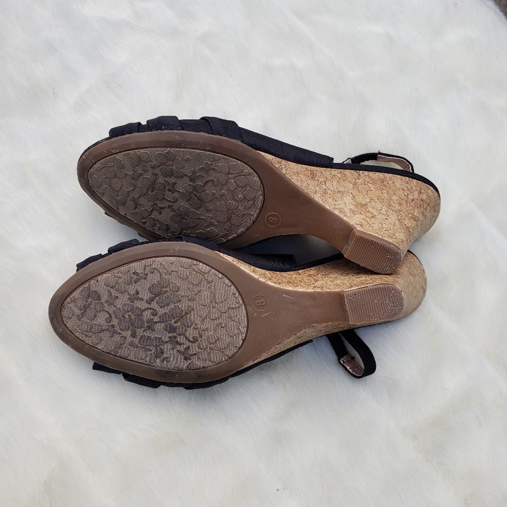 Black Twist Cork Bottom Wedge Heels - Picture 7 of 8